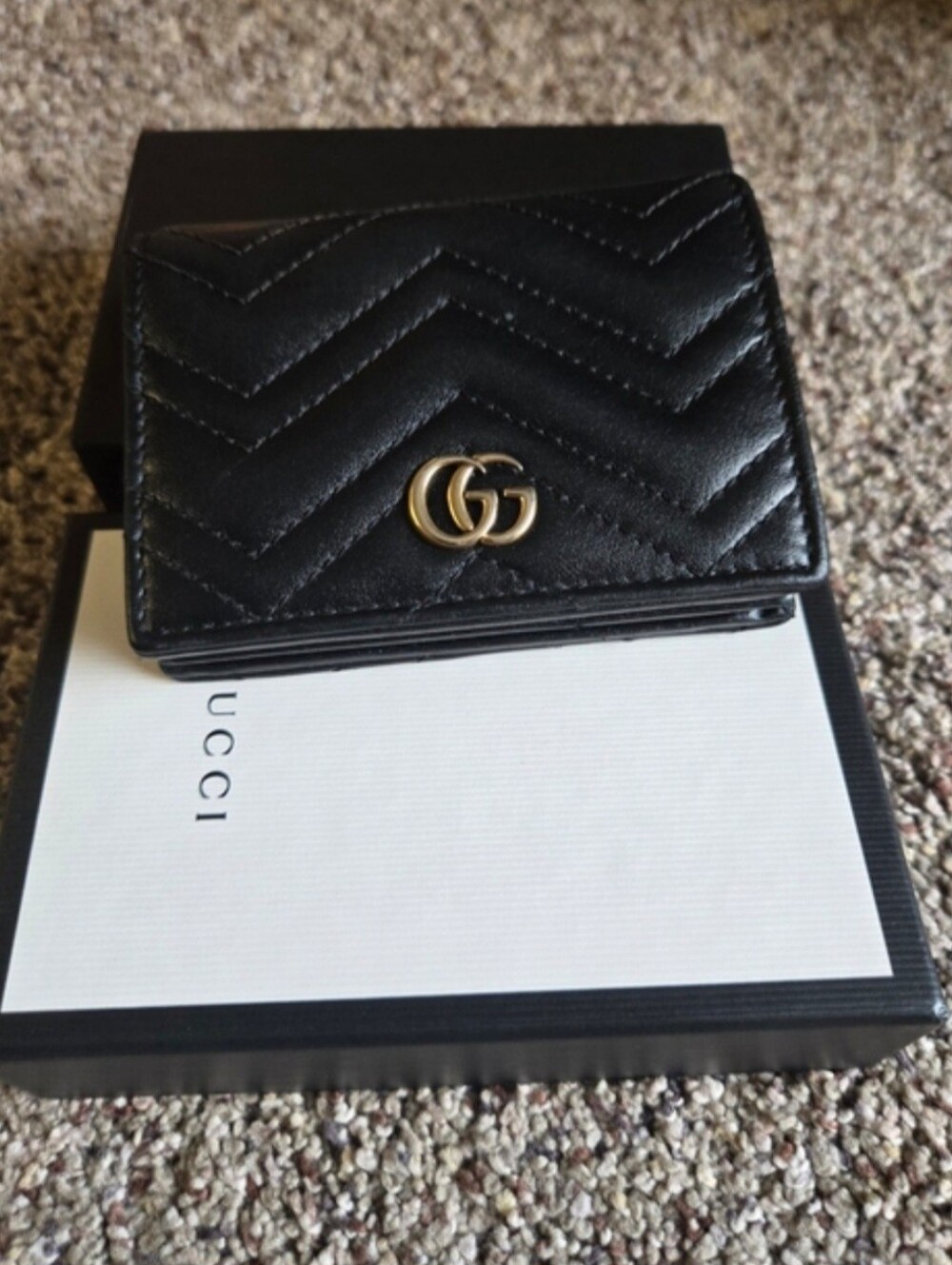 Gucci Black Quilted Leather Card Case with Gold Double G